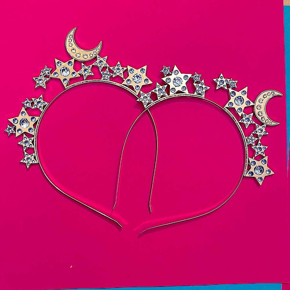 Custom Iridescent Rhinestone Headband w/ Glistening Stars & a Crescent Moon